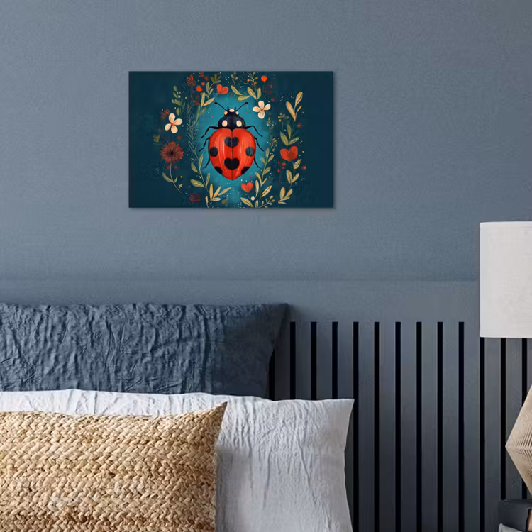 Bloemen - Lieveheersbeestje - Hartje - Rood poster papier klein -sfeer2