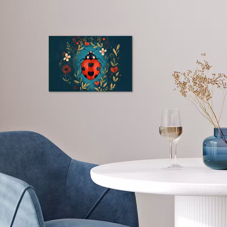 Bloemen - Lieveheersbeestje - Hartje - Rood poster papier klein -sfeer3