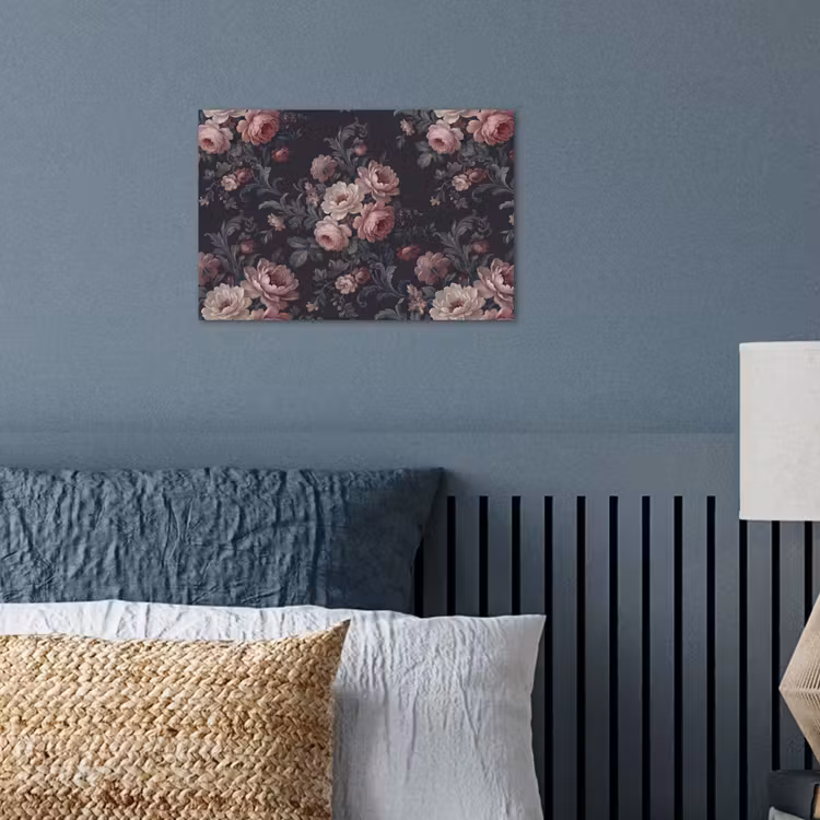 Bloemen - Patroon - Sierlijk - Roze - Donker poster papier klein -sfeer2