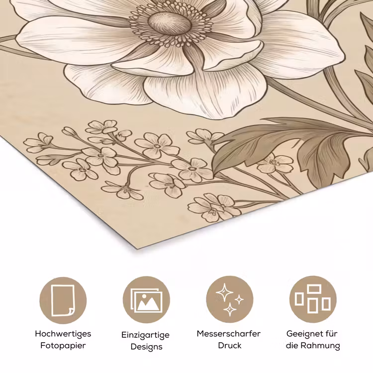 Bloemen - Patroon - Beige poster papier klein -tcloseup_DE