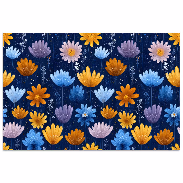 Bloemen - Patroon - Blauw - Contrast poster papier klein -3d