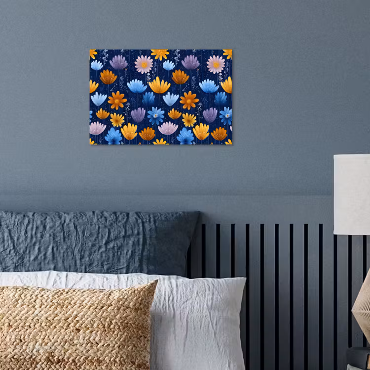 Bloemen - Patroon - Blauw - Contrast poster papier klein -sfeer2