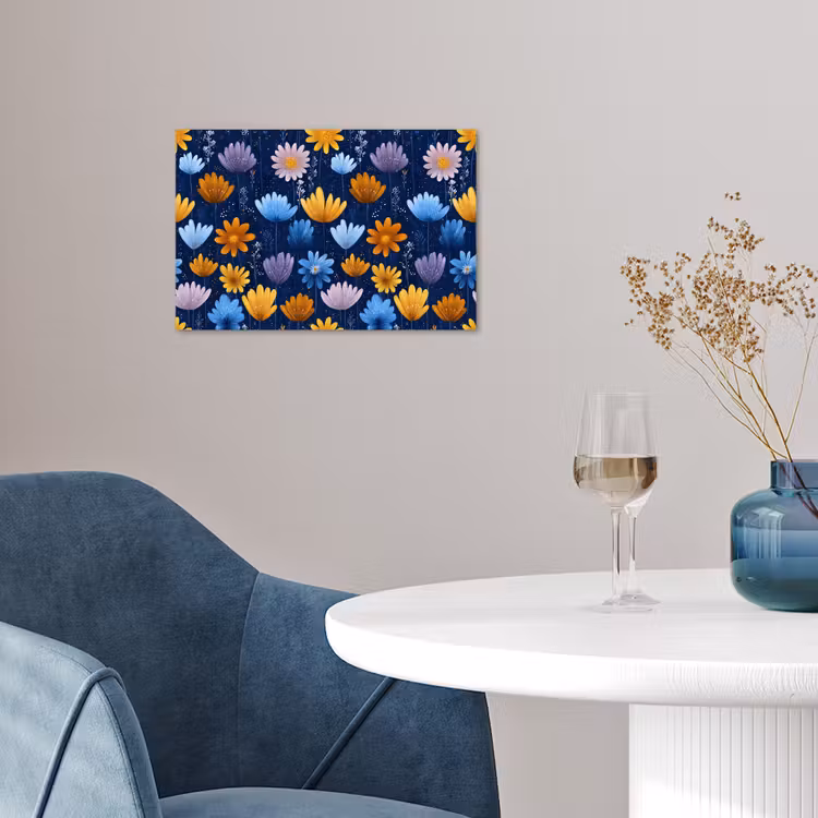 Bloemen - Patroon - Blauw - Contrast poster papier klein -sfeer3