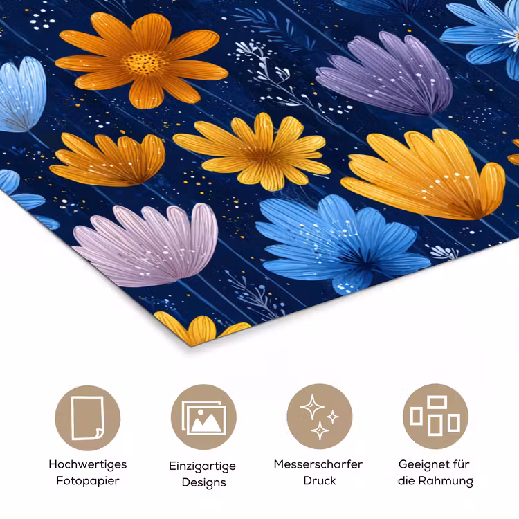Bloemen - Patroon - Blauw - Contrast poster papier klein -tcloseup_DE