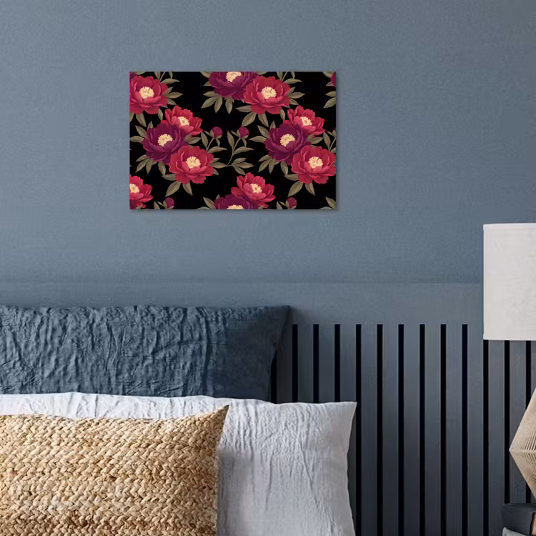 Bloemen - Patroon - Botanisch - Rood - Zwart poster papier klein -sfeer2