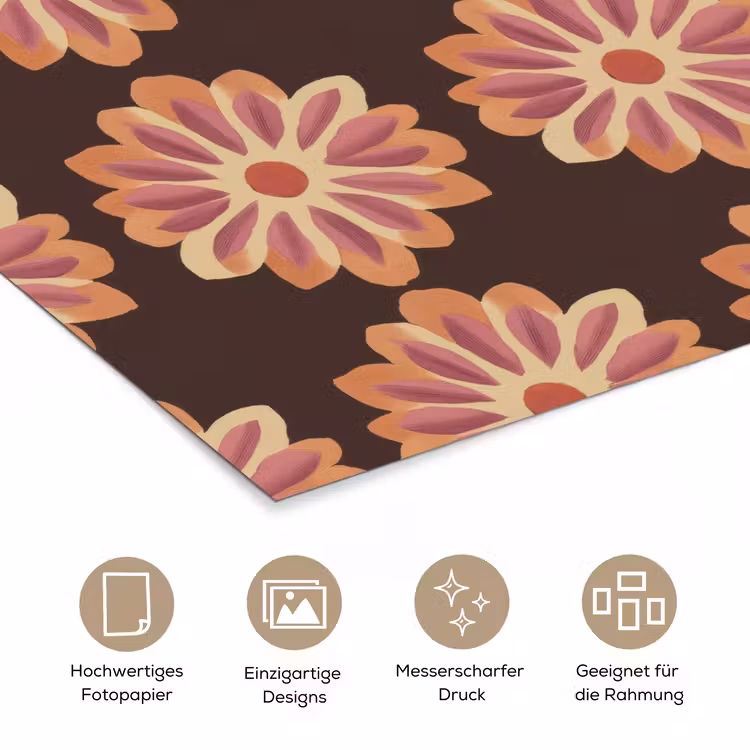 Bloemen - Patroon - Bruin poster papier klein 62 -tcloseup_DE