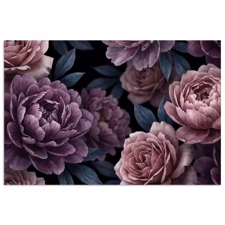 Bloemen - Patroon - Donker - Botanisch - Paars poster papier klein -3d