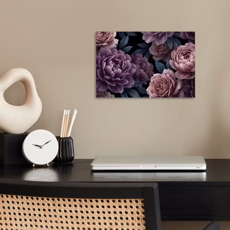 Bloemen - Patroon - Donker - Botanisch - Paars poster papier klein -sfeer1