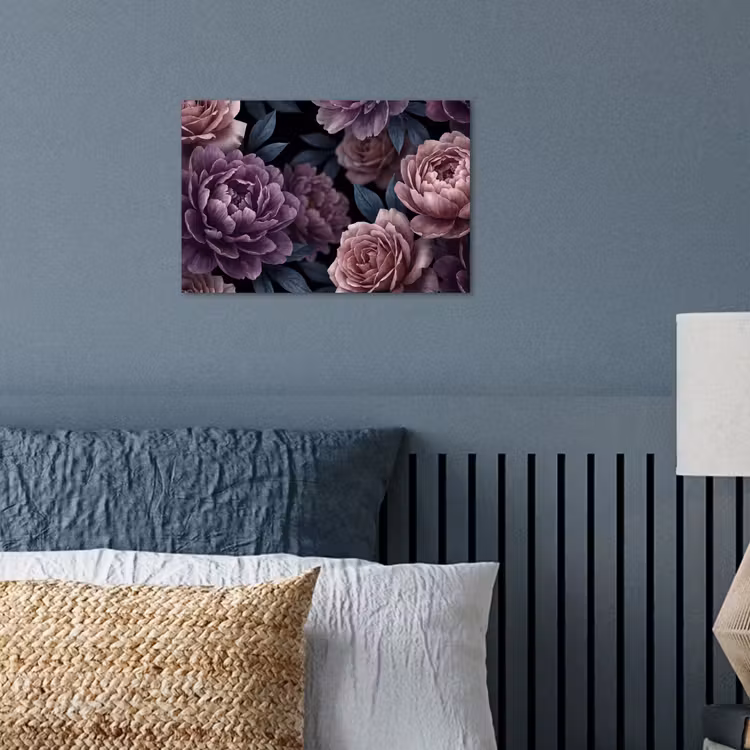 Bloemen - Patroon - Donker - Botanisch - Paars poster papier klein -sfeer2