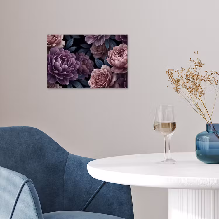 Bloemen - Patroon - Donker - Botanisch - Paars poster papier klein -sfeer3