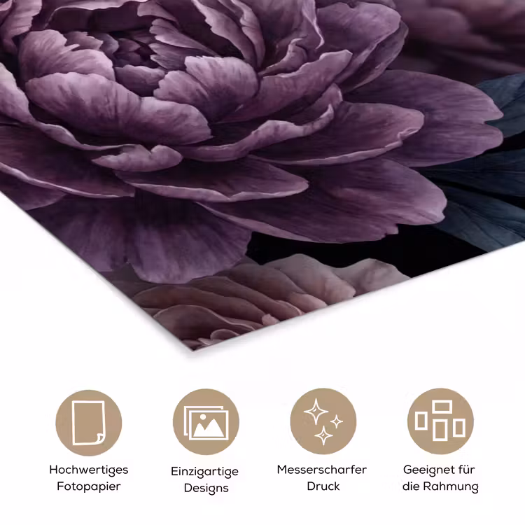 Bloemen - Patroon - Donker - Botanisch - Paars poster papier klein -tcloseup_DE