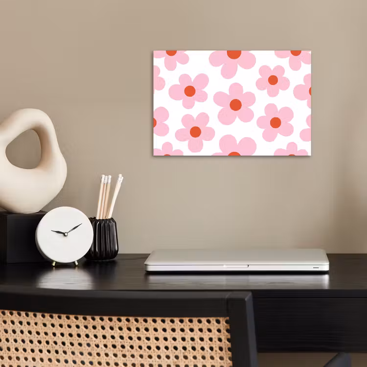 Bloemen - Patroon - Modern - Roze - Wit poster papier klein -sfeer1