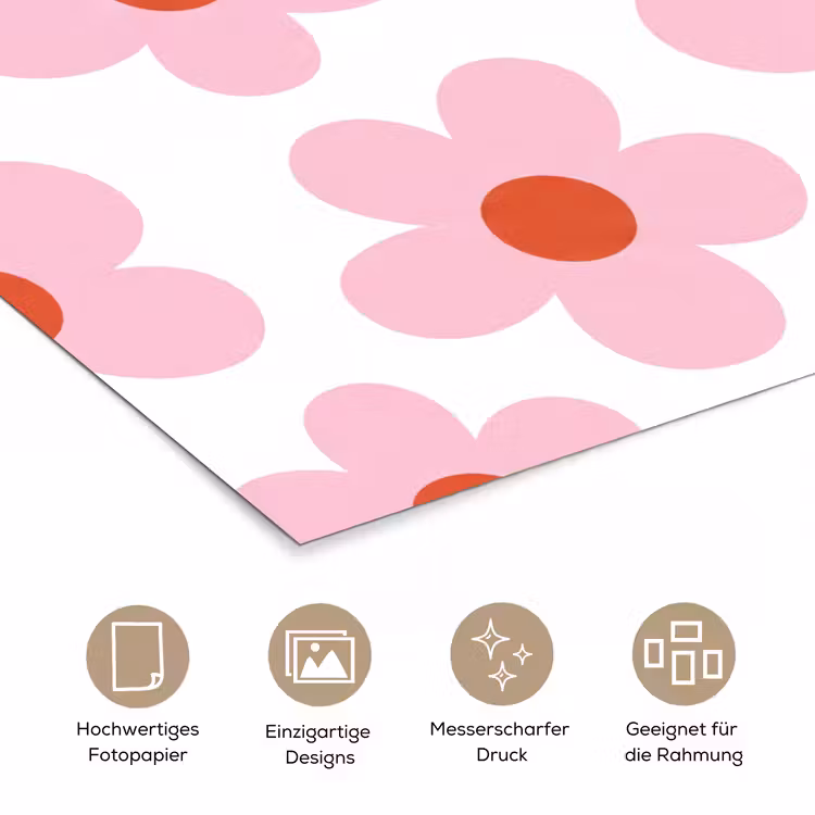 Bloemen - Patroon - Modern - Roze - Wit poster papier klein -tcloseup_DE