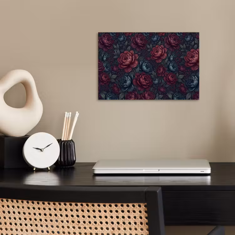 Bloemen - Patroon - Natuur - Klassiek - Donker poster papier klein -sfeer1
