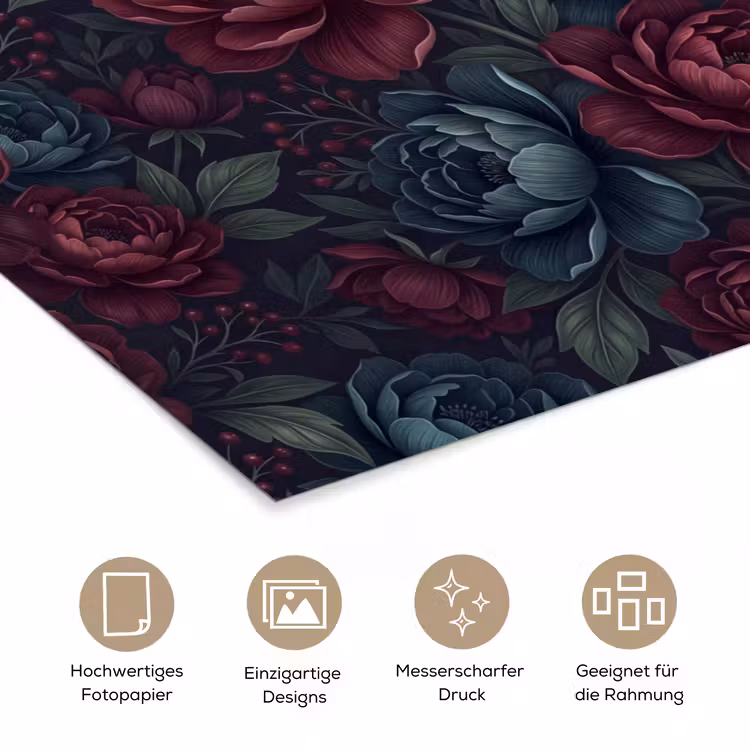 Bloemen - Patroon - Natuur - Klassiek - Donker poster papier klein -tcloseup_DE