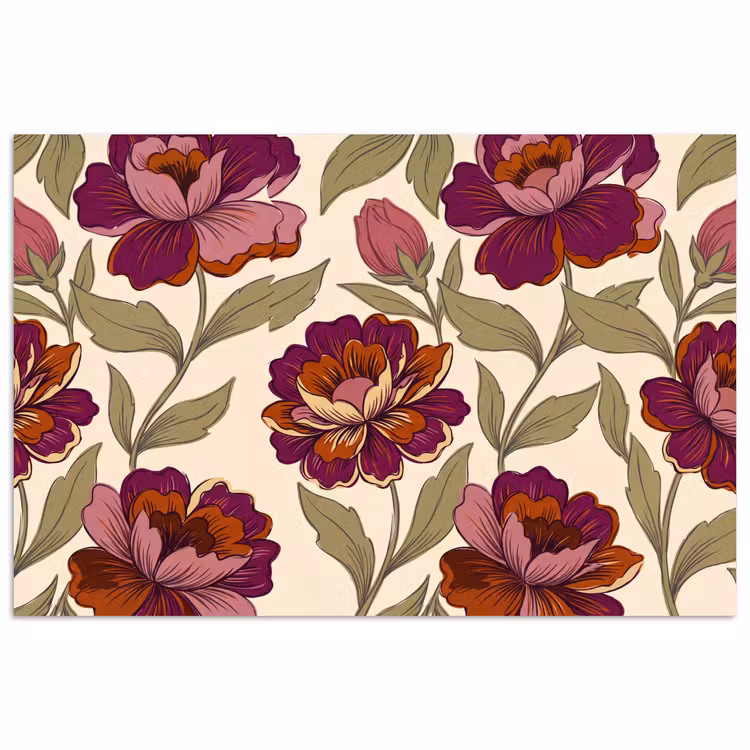 Bloemen - Patroon - Natuur - Modern - Paars poster papier klein -3d