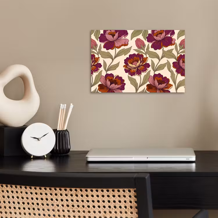 Bloemen - Patroon - Natuur - Modern - Paars poster papier klein -sfeer1