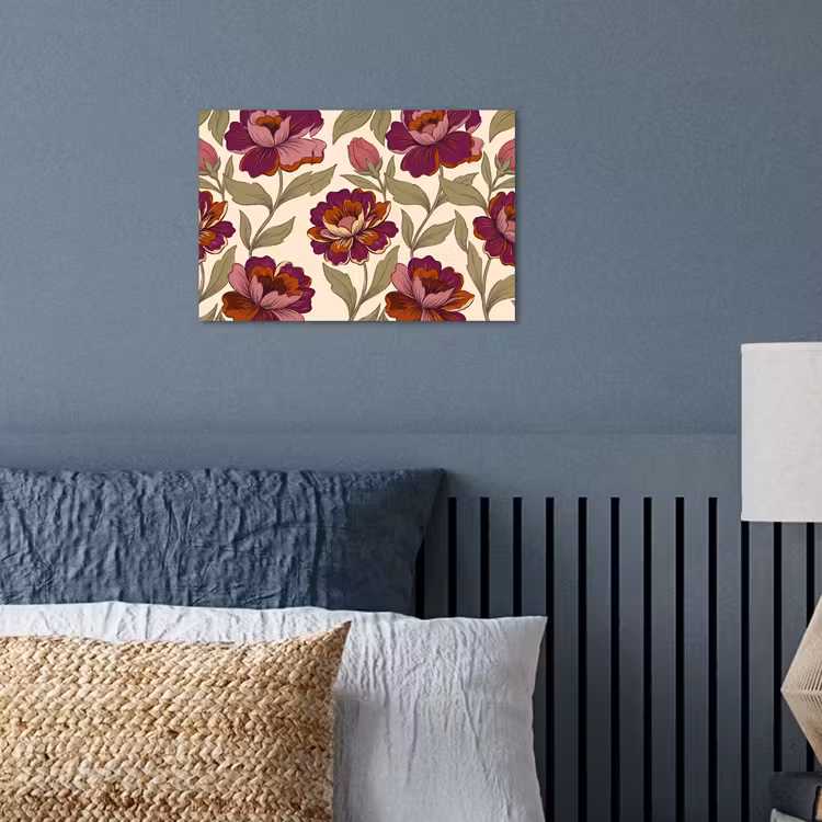 Bloemen - Patroon - Natuur - Modern - Paars poster papier klein -sfeer2