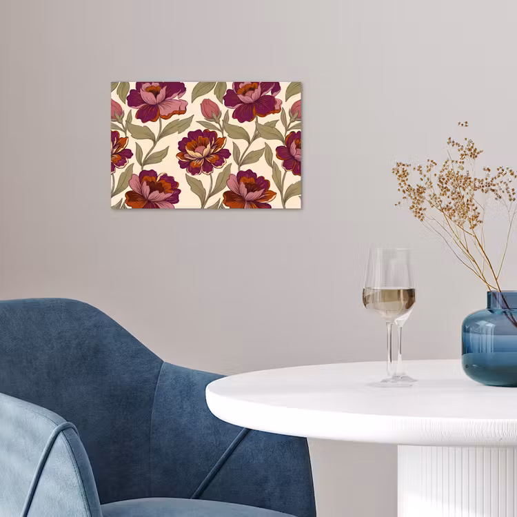 Bloemen - Patroon - Natuur - Modern - Paars poster papier klein -sfeer3