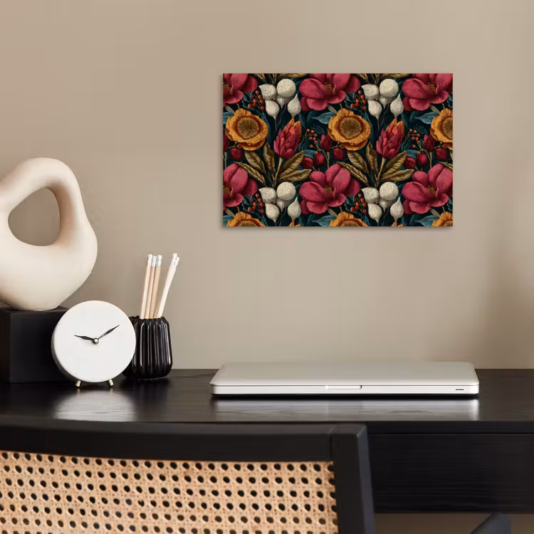 Bloemen - Patroon - Rood - Goud poster papier klein 62 -sfeer1
