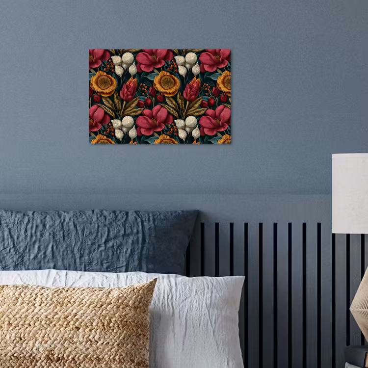 Bloemen - Patroon - Rood - Goud poster papier klein 62 -sfeer2