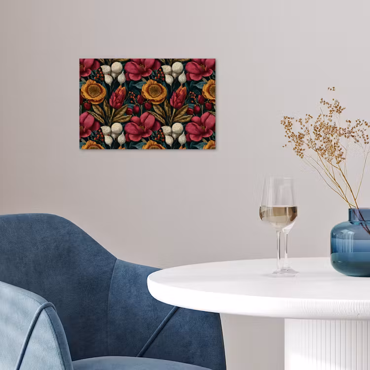 Bloemen - Patroon - Rood - Goud poster papier klein 62 -sfeer3
