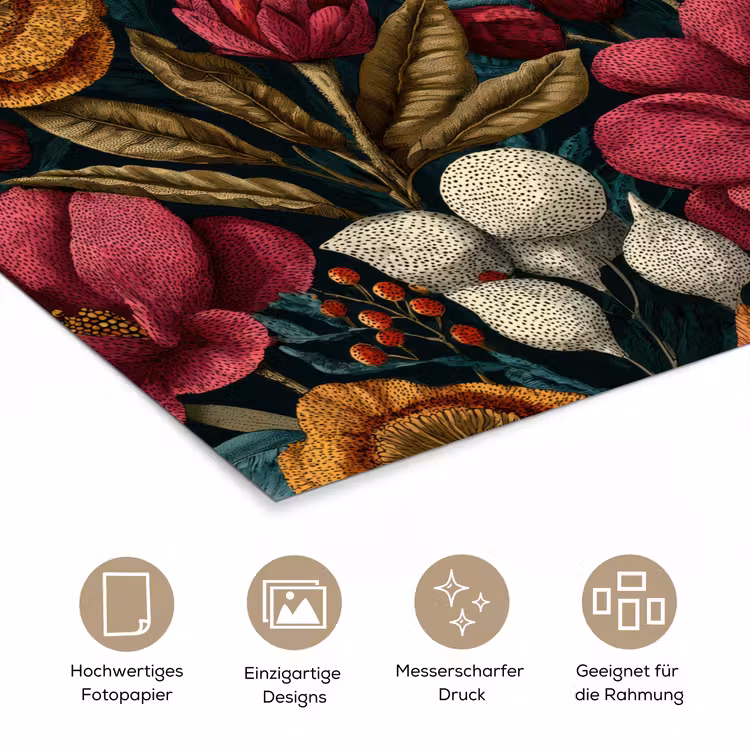 Bloemen - Patroon - Rood - Goud poster papier klein 62 -tcloseup_DE