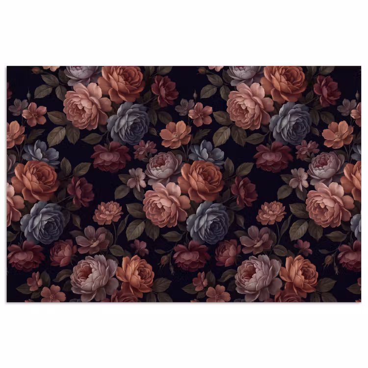 Bloemen - Patroon - Vintage - Donker - Roze poster papier klein -3d