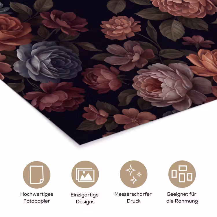 Bloemen - Patroon - Vintage - Donker - Roze poster papier klein -tcloseup_DE