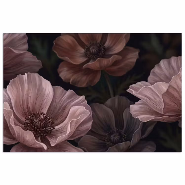 Bloemen - Natuur - Roze - Donker - Modern poster papier klein -3d