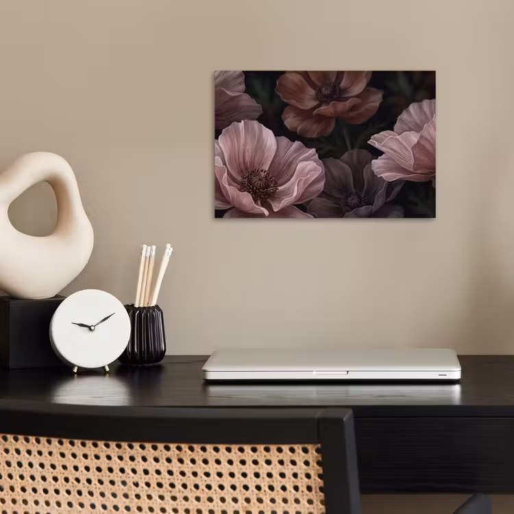 Bloemen - Natuur - Roze - Donker - Modern poster papier klein -sfeer1