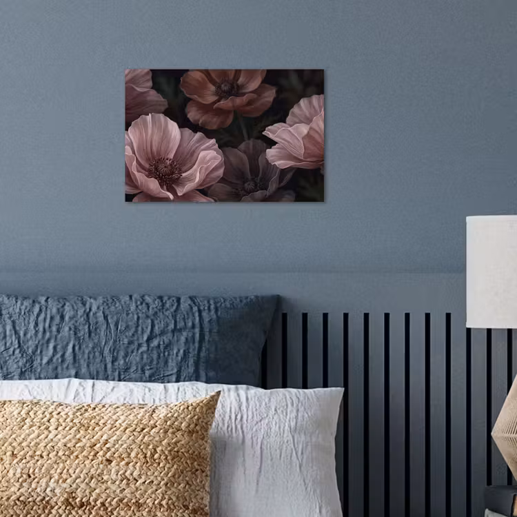 Bloemen - Natuur - Roze - Donker - Modern poster papier klein -sfeer2