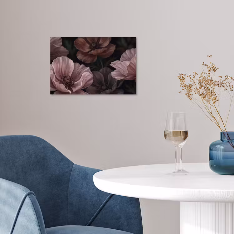 Bloemen - Natuur - Roze - Donker - Modern poster papier klein -sfeer3