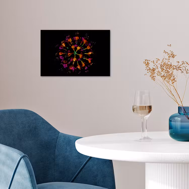Bloemen - Oranje - Roze - Zwart poster papier klein -sfeer3