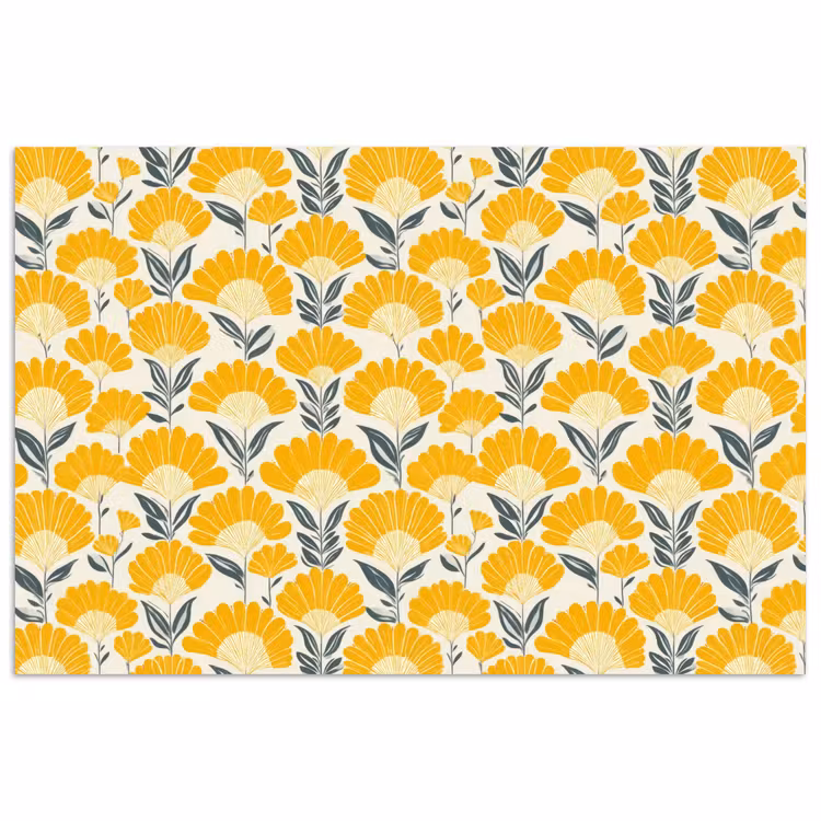 Bloemen - Retro - Botanisch - Okergeel - Grijs poster papier klein 62 -3d