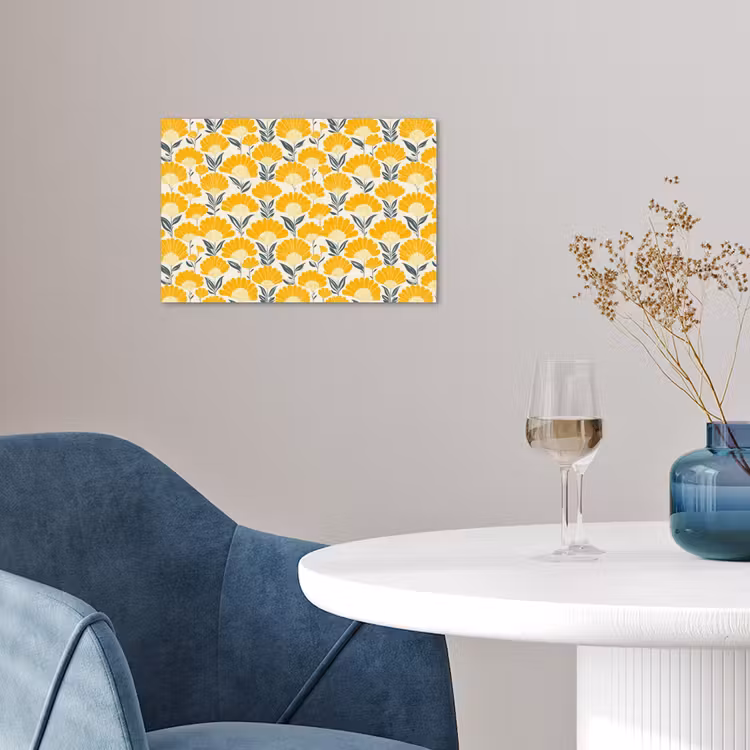 Bloemen - Retro - Botanisch - Okergeel - Grijs poster papier klein 62 -sfeer3