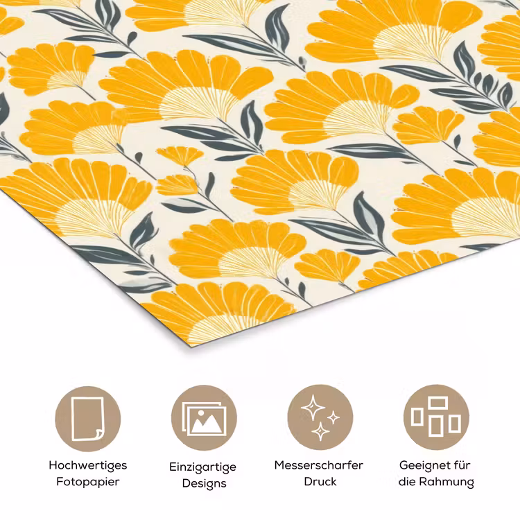 Bloemen - Retro - Botanisch - Okergeel - Grijs poster papier klein 62 -tcloseup_DE