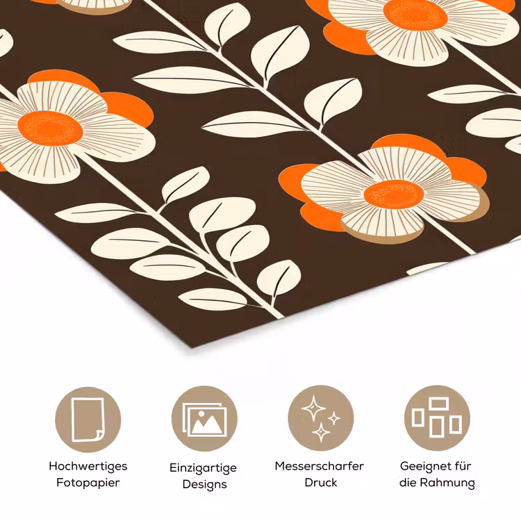 Bloemen - Retro - Bruin poster papier klein 62 -tcloseup_DE