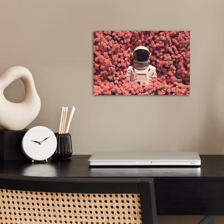 Bloemen - Roze - Astronaut poster papier klein -sfeer1