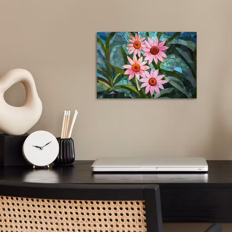 Bloemen - Roze - Glasmozaïek poster papier klein -sfeer1