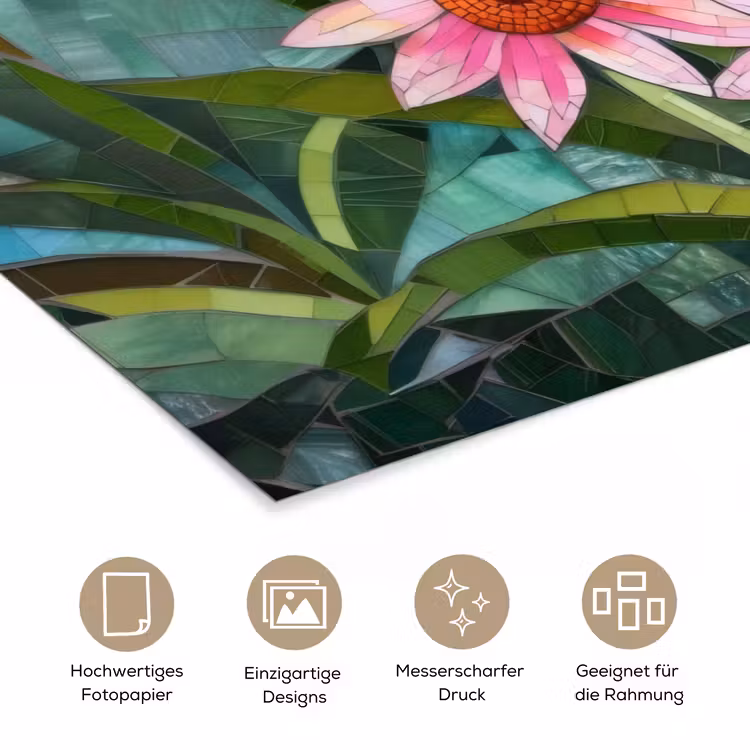 Bloemen - Roze - Glasmozaïek poster papier klein -tcloseup_DE