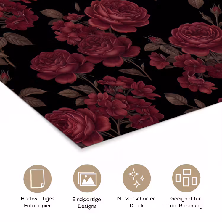 Bloemen - Roos - Patroon - Klassiek - Rood poster papier klein -tcloseup_DE