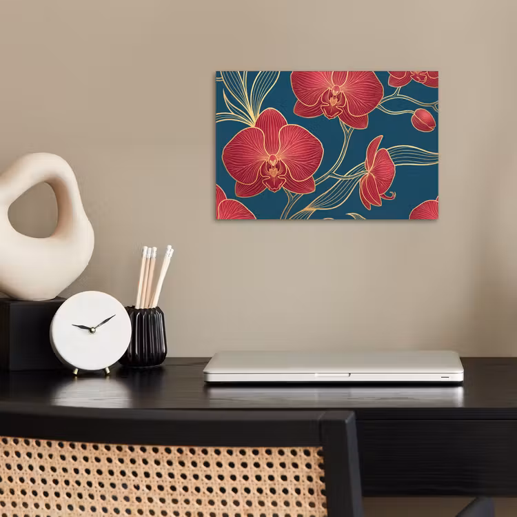 Poster - Blumen – Rot – Gold - Bloemen - Rood - Goud poster papier klein