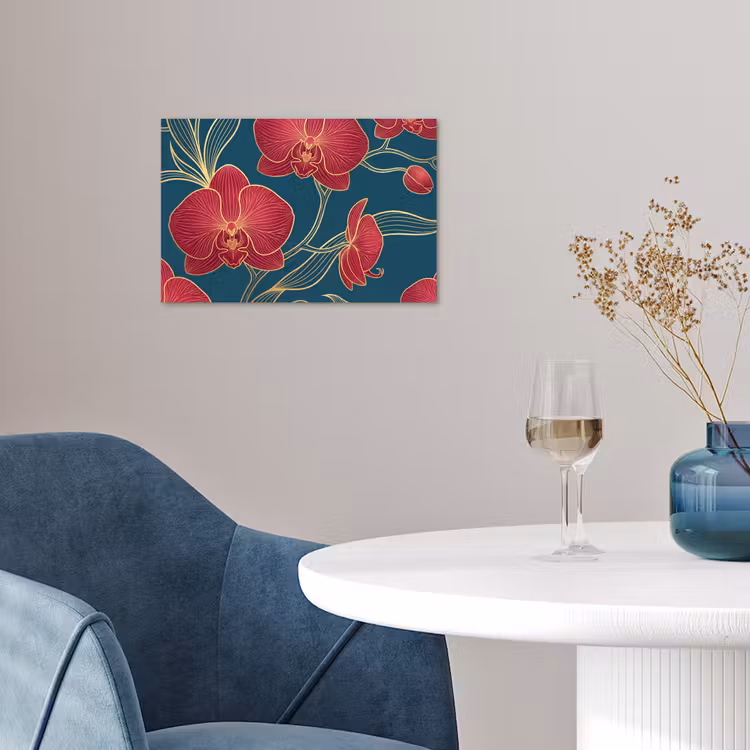 Poster - Blumen – Rot – Gold - Bloemen - Rood - Goud poster papier klein