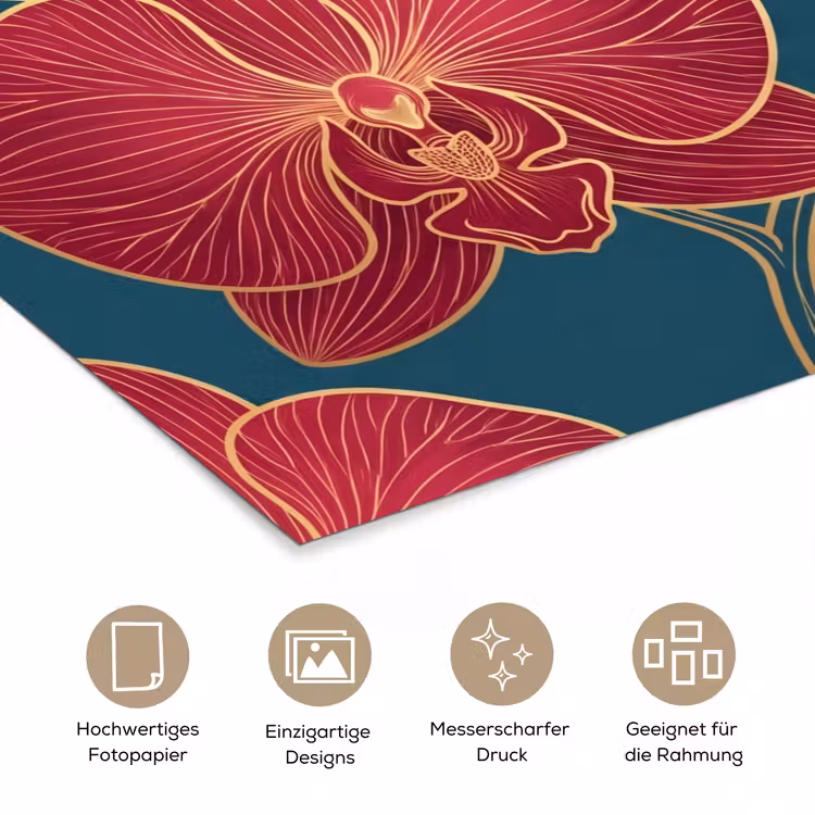 Poster - Blumen – Rot – Gold - Bloemen - Rood - Goud poster papier klein
