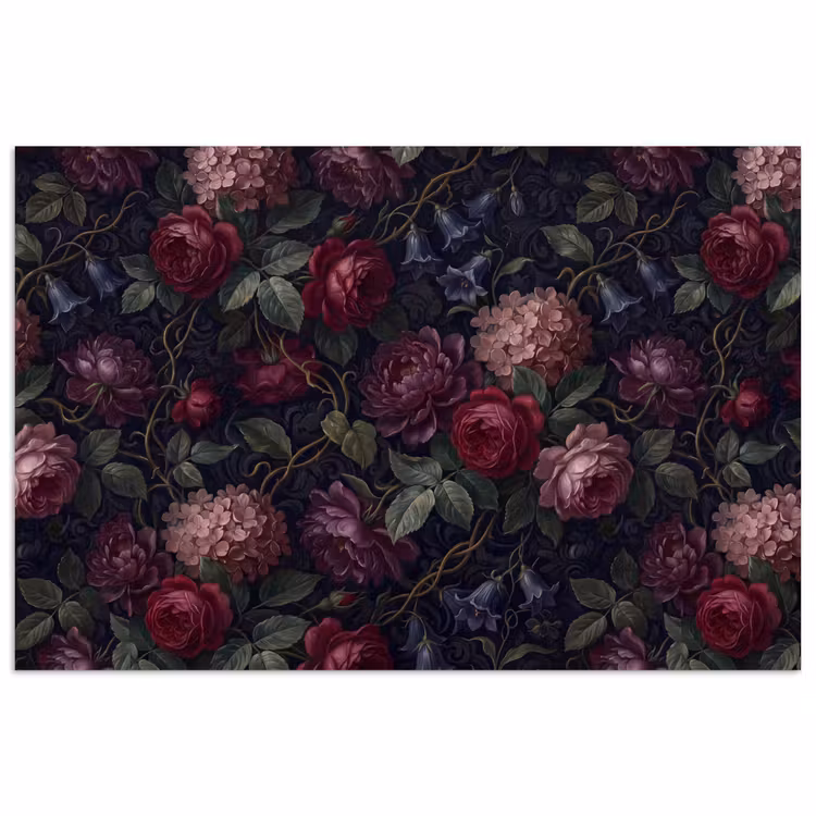 Bloemen - Rood - Klassiek - Donker - Patroon poster papier klein -3d