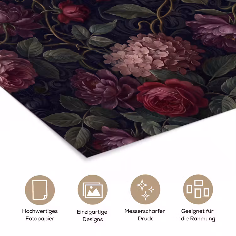 Bloemen - Rood - Klassiek - Donker - Patroon poster papier klein -tcloseup_DE