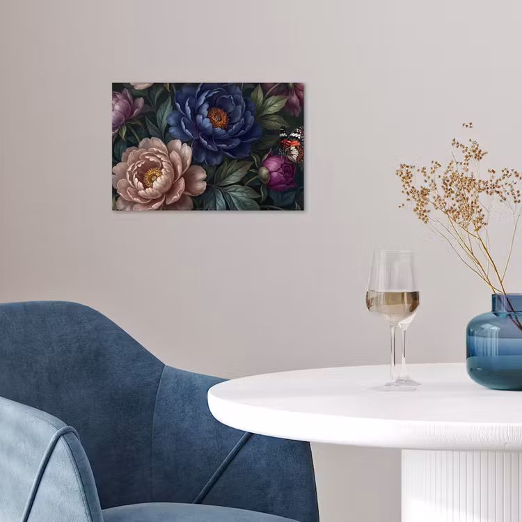 Bloemen - Vlinder - Natuur - Modern - Paars poster papier klein -sfeer3