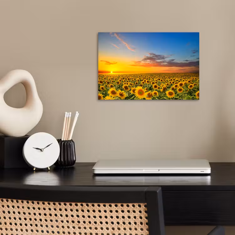 Bloemen - Zonnebloem - Zonsondergang - Nacht - Oranje poster papier klein -sfeer1