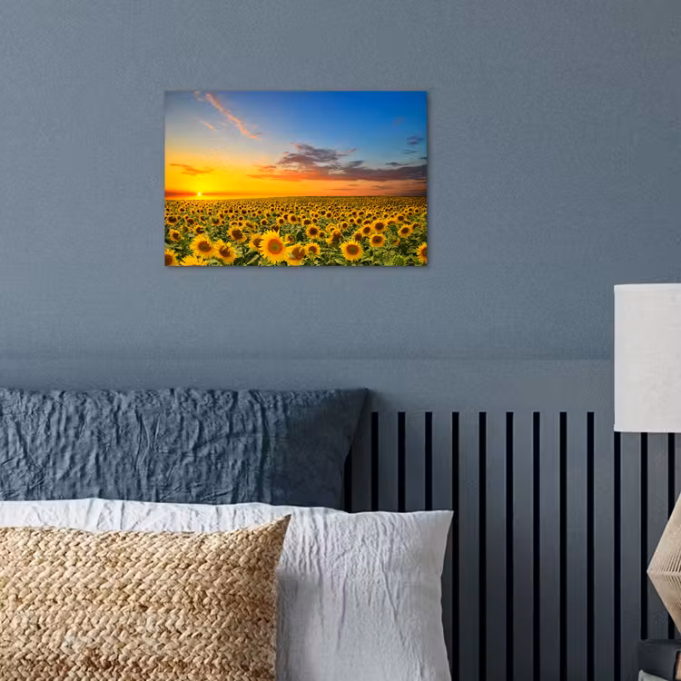 Bloemen - Zonnebloem - Zonsondergang - Nacht - Oranje poster papier klein -sfeer2